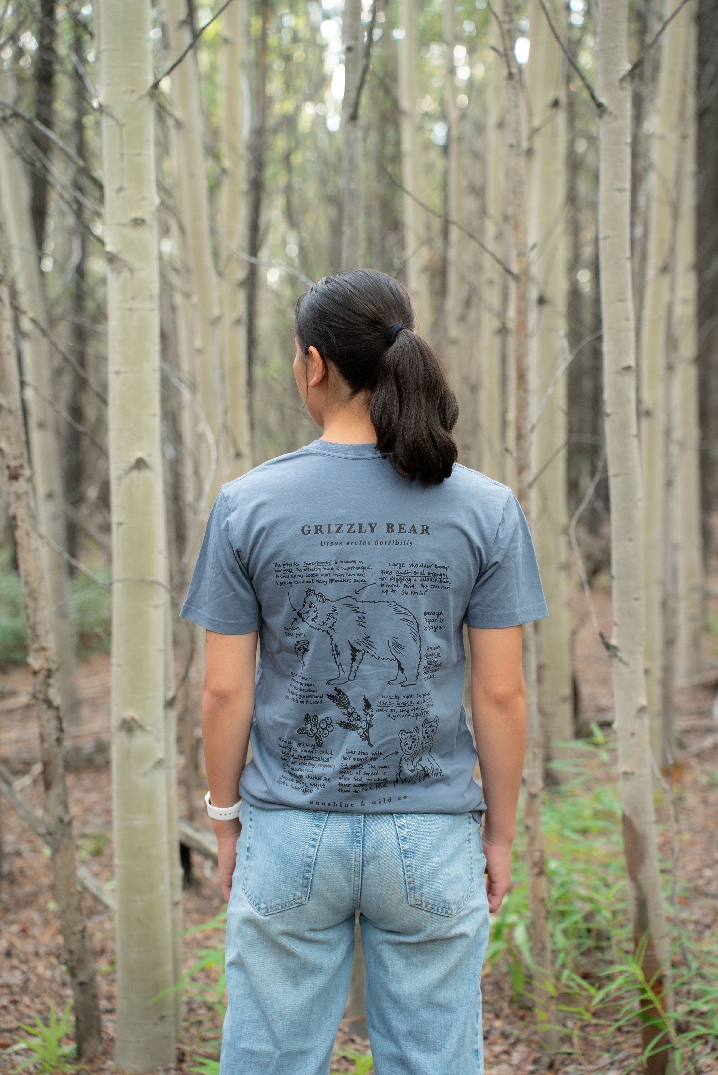 Unisex Grizzly Bear Tee - Faded Blue