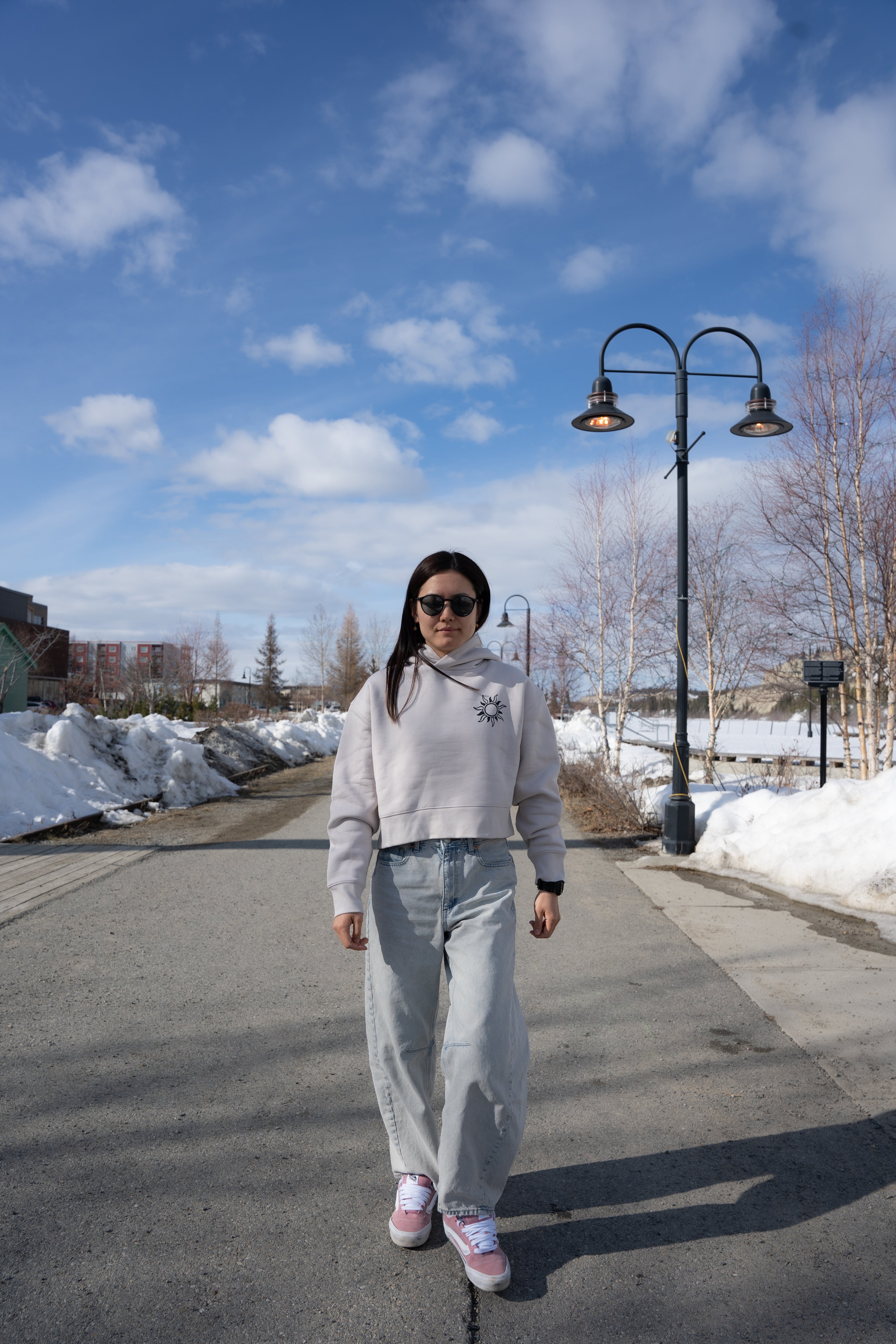 Women's Recycled Cropped Wild Berries Hoodie - Bone