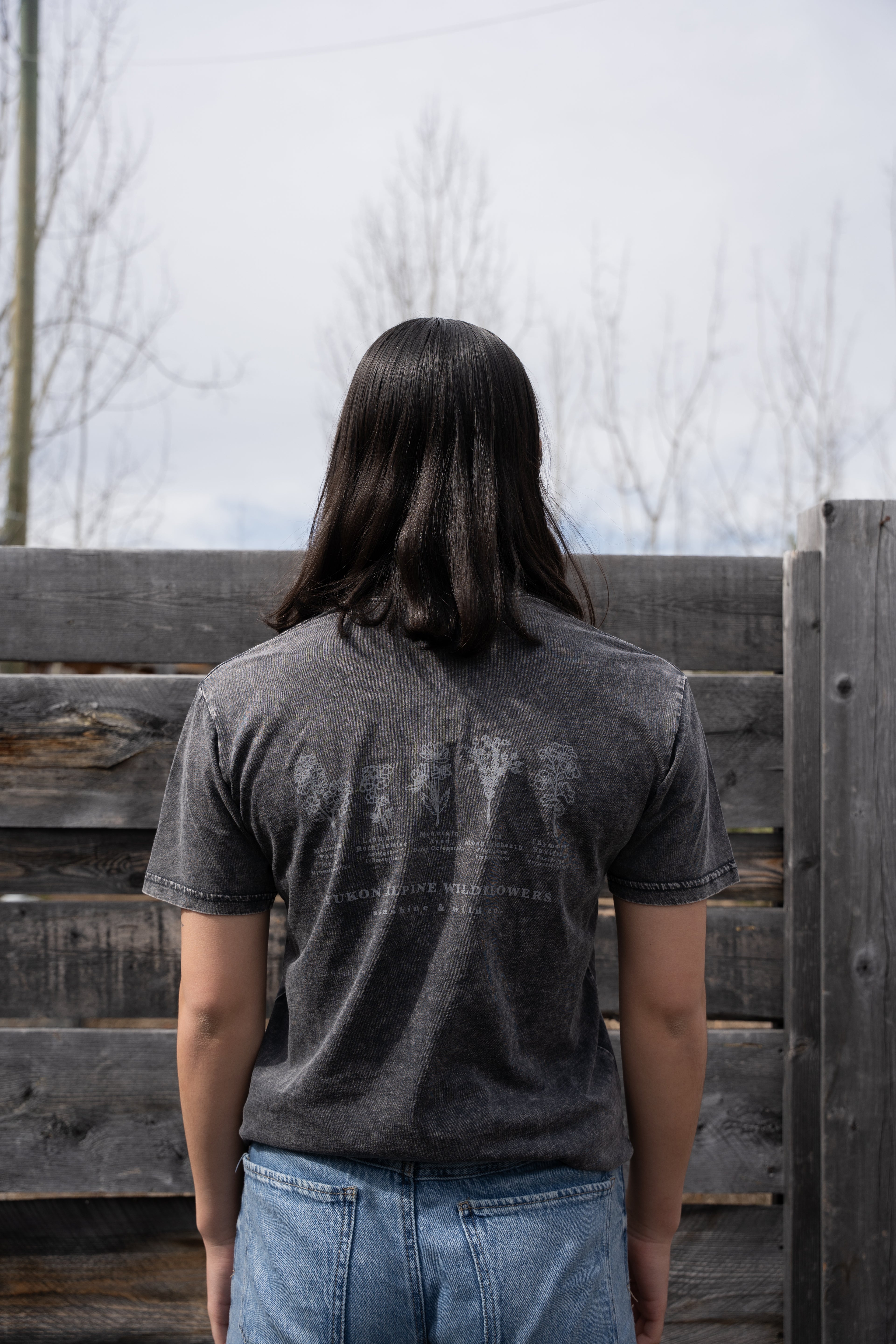 Unisex Stonewash Alpine Wildflowers Tee - Black
