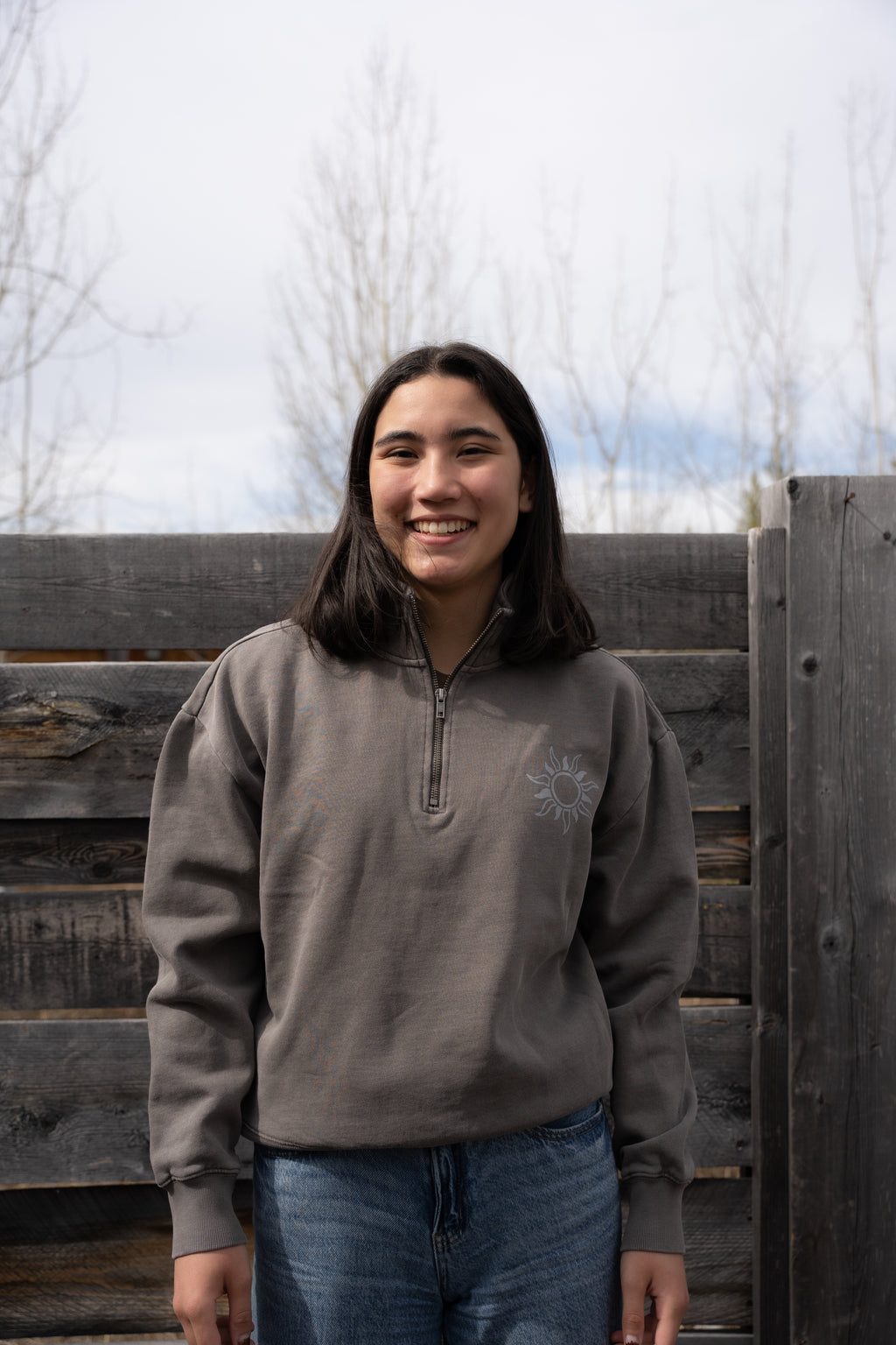 Women's Half-zip Sweater Alpine Wildflowers - Faded Grey