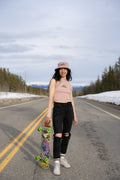 Women's Organic Embroidered Ribbed Tank - Hazy pink