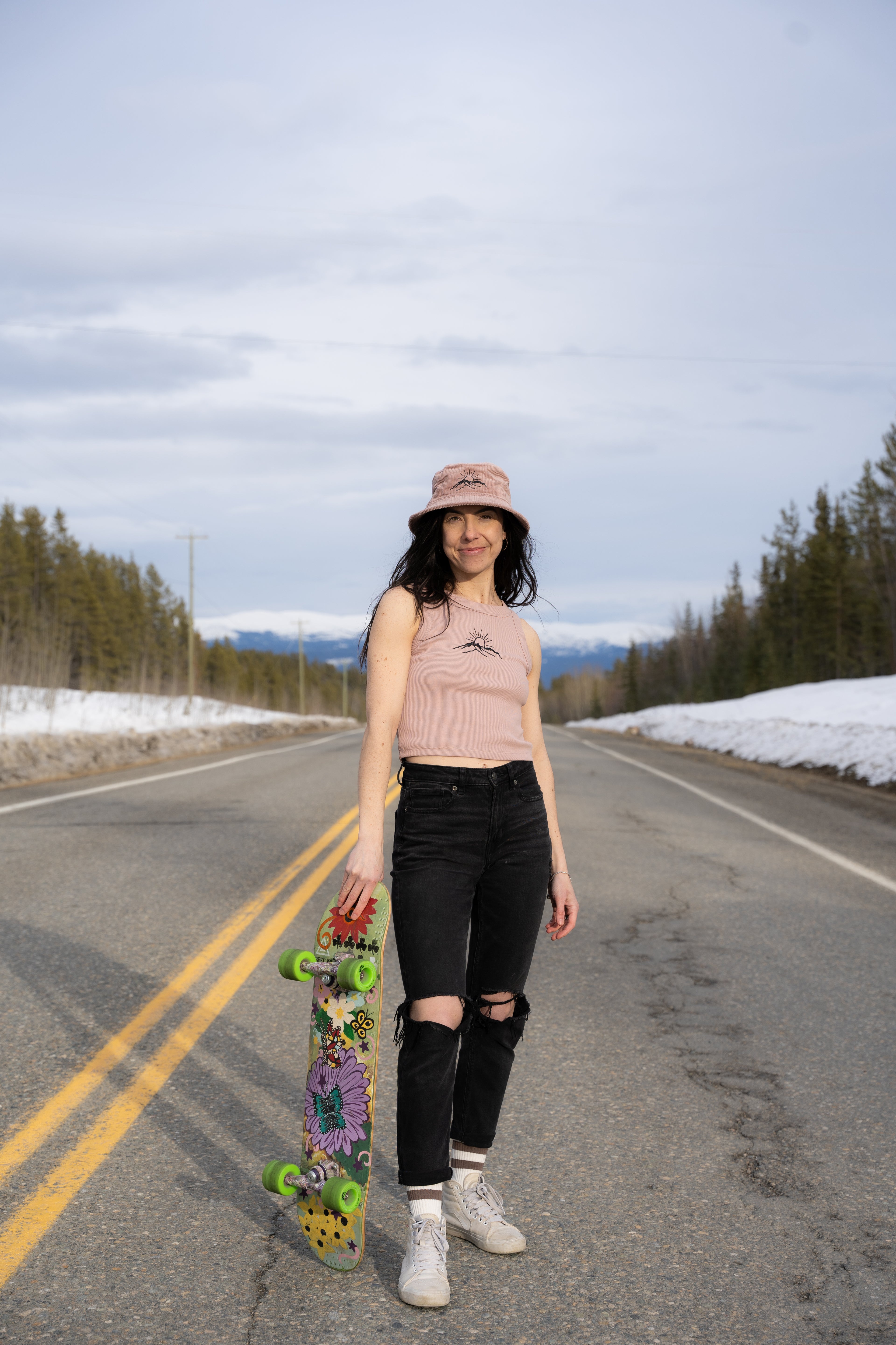 Women's Organic Embroidered Ribbed Tank - Hazy pink