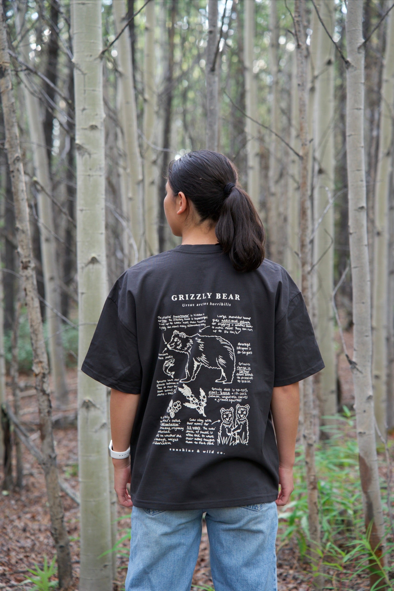Unisex Oversized Grizzly Bear Tee - Coal